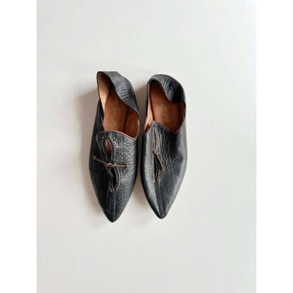 FREE PEOPLE St. Lucia Black Leather Pointed Toe Slip On Babouche Flats, Size 36 - Picture 2 of 14